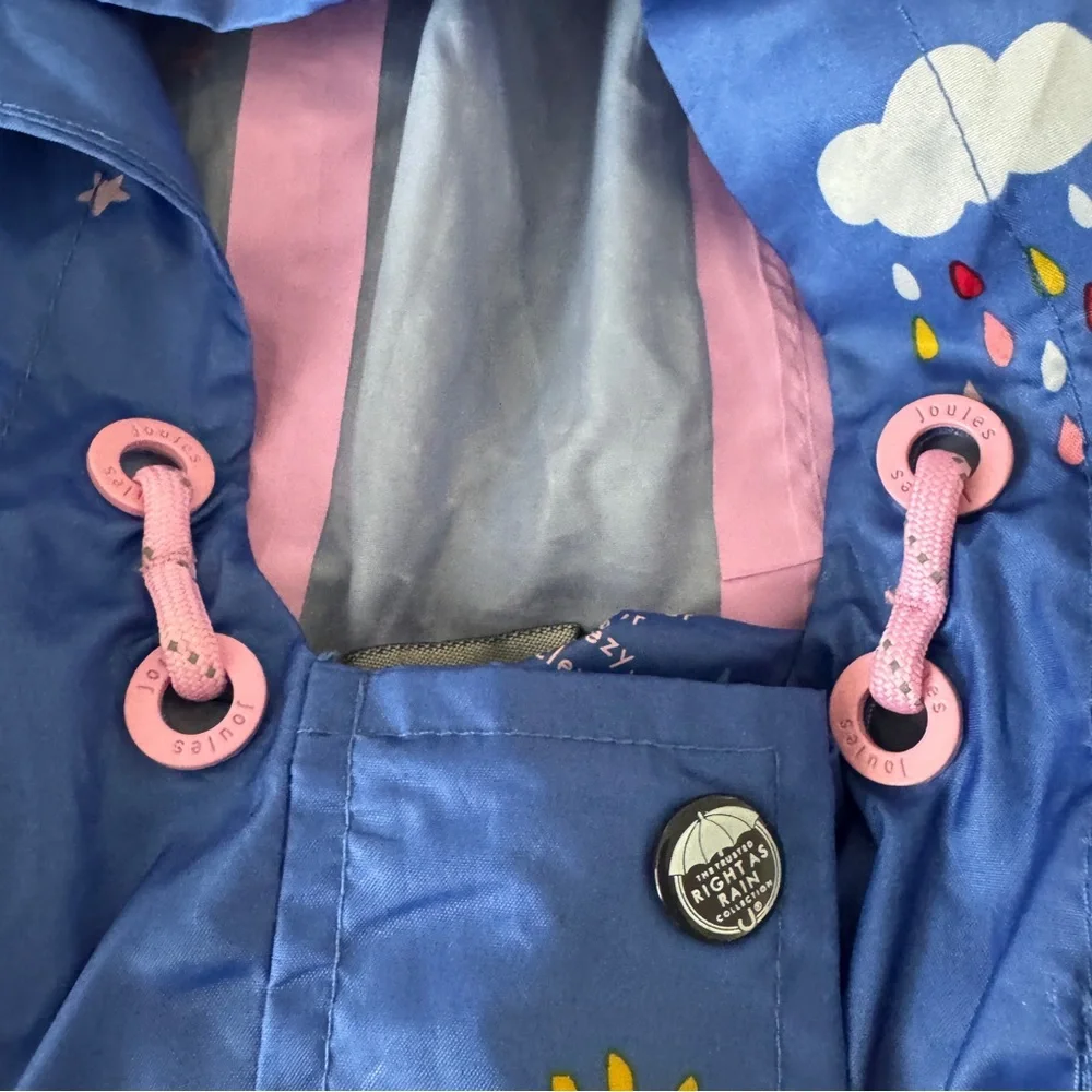 Joules Girls Raincoat Go Lightly Size 10 Blue Sky Icons Right As Rain Collection
